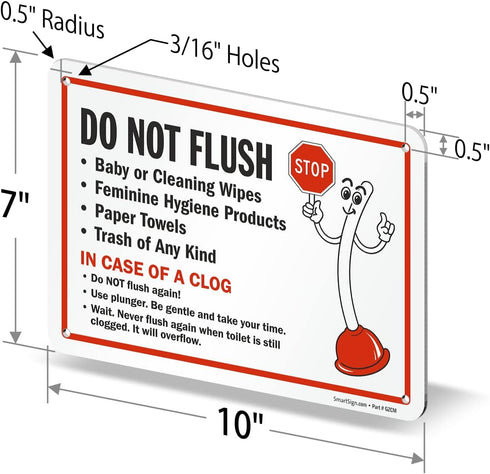 7" 10" 55 SmartSign x 'Do Not Flush - Baby Wipes/Feminine Hygiene Products/Paper Towels In Case Of A Clog Do Not Flush
