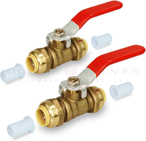 Supply Giant VQCW12-2 Full Port Ball Valve - Water Shut Off Push to Connect PEX, Copper, CPVC, 1/2 Inch, Brass Pack of 2
