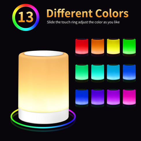OORUN Lamp,13 5 Dimmable (2 Pack Touch Bedside Table RGB Colors & Brightness, USB Rechargeable Desk Lamp, Remote