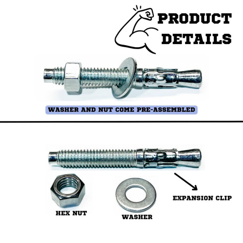 Zinc-Plated Steel Wedge Anchors, 3/8" X 2-3/4" - Heavy-Duty Mounting Bolts for Concrete, 25 Pack