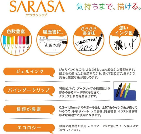 ZEBRA JJ15-38C-AZ Sarasa Clip Gel Ballpoint Pen 0.5mm, 38 Colors