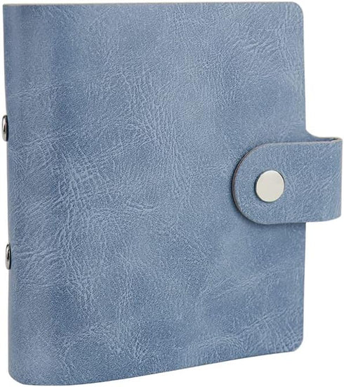 Mini Binder Cover, Blue 3-Ring PU Leather Notebook Binder, Round Ring with Snap Button Closure, Refillable