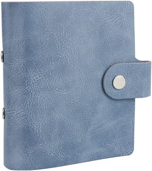 Mini Binder Cover, Blue 3-Ring PU Leather Notebook Binder, Round Ring with Snap Button Closure, Refillable
