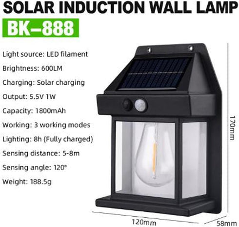 1800mAh aqxreight Outdoor Solar Tungsten Wall Light Water Proof Motion Sensing Exterior Mount Lighting for Yard Wall