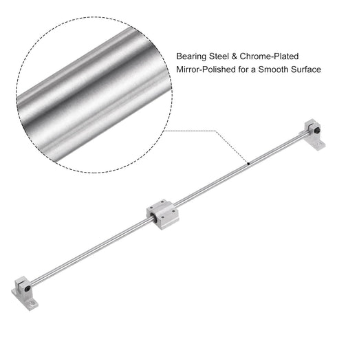 uxcell Linear Motion Rod Shaft Guide Set - 2pcs 8mm x 500mm with 2pcs SCS8UU Bearing Block