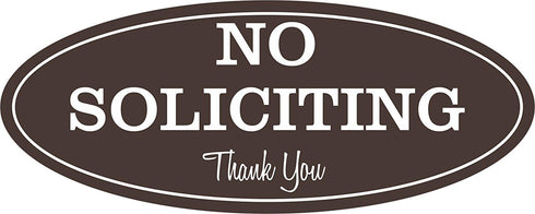 Oval No Soliciting Sign, Dark Brown, Small