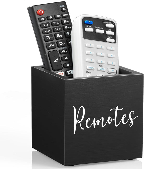 DRASTAR Mini Remote Holder, TV Remote Control Organizer, Small Wooden Caddy for Nightstand, Black