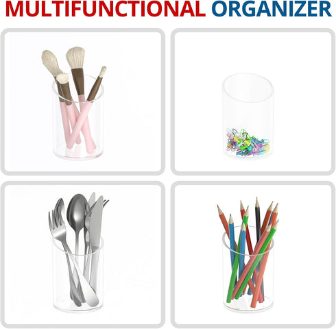 Pen Holder for Desk Organizer, Acrylic Makeup Brush Organizer and Sanitizer Holder for Office and Home (Clear)