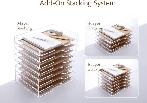 SANRUI Desk Organizer Tray, 2 Tier Acrylic Paper Organizer, Clear Letter Tray, Stackable Paper Sorter for Office Home