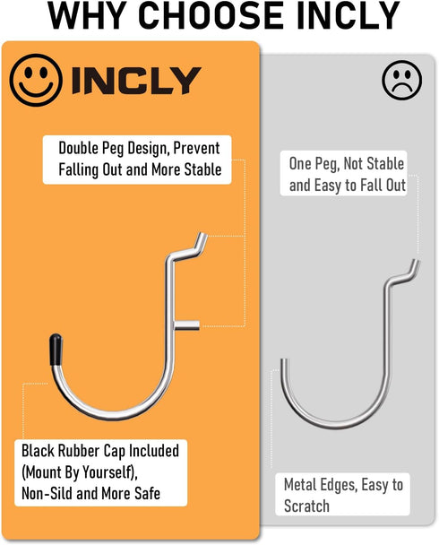 INCLY Pegboard Hooks Set, 206PCS Heavy Duty Peg Hook Hanger & Holder for 1/4 1/8 Inch Pegboard