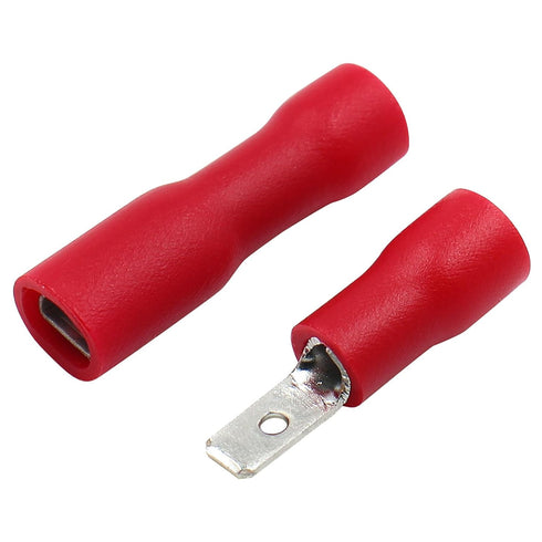 Baomain 0.11" Female & Male Spade Connectors, 22-16 AWG, Fully Insulated Crimp Terminals, Red (200-Pack)