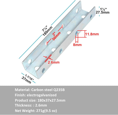 6 Pcs U Shaped Inner Splice Clevis Fittings Bracket for 1-5/8" U Steel Cable Ladder Channel, 2.6mm Thickness