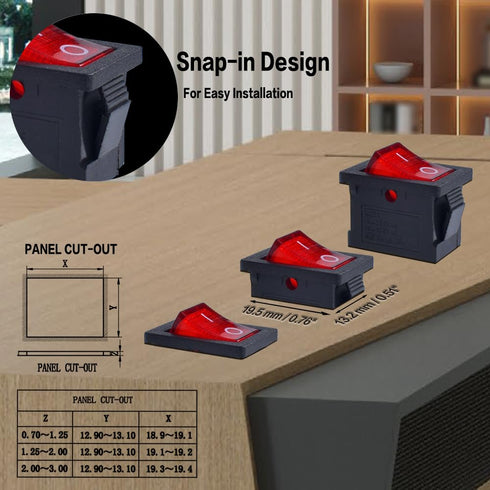YOUFEN 5 3 2 250V 6A 125V 10A Boat Rocker Switch Pcs Snap In Toggle Switch Red LED SPST On Off Pin Position AC for Car