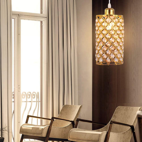 E26/E27 Modern Mini Crystal Pendant Light, Adjustable Gold Chandelier Flush Mount Ceiling Fixture for Kitchen Island