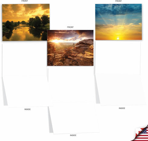 The Best Card Company - 20 Blank Landscape Nature Note Cards (4 x 5.12 Inch) - Sun Settings (10 Designs, 2 Each)