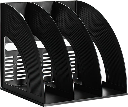 Marte Vanci Magazine File Holder, Sturdy Plastic Storage Organizer, Vertical 3 Section Folder for Desktop, Black