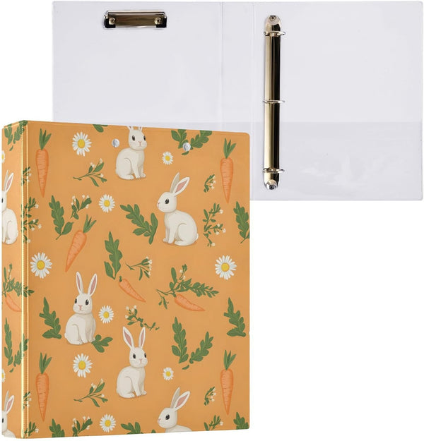 EFEWOI Rabbit Carrot Pattern 3 Ring Binder 1.5 Inch with Clipboard Round Rings