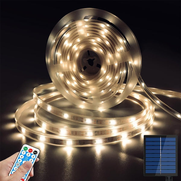 BMTJOVO Solar LED Strip Lights Outdoor Waterproof,9.8ft Warm White Solar Powered Strip Lights
