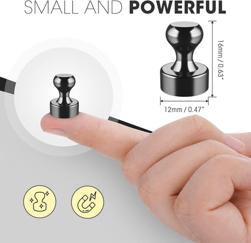 Grtard 48 Pack Black Magnetic Push Pins, Fridge Magnets for Whiteboard, Whiteboard Magnets Refrigerator Magnets, Small and Strong Push Pin Magnets for Office, School, Locker, and Map Magnets
