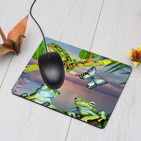 Frog Gaming Mousepad, Cartoon Butterfly Frog Green Leaves Mouse Pad for Computer Desk, 9.5 X 7.9 Inch