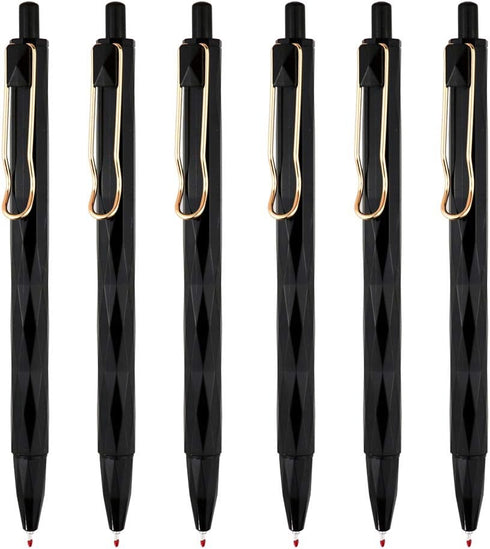 DUNBONG Gel Pens, 0.5mm Retractable Fine Point, Black Ink, Box of 6 Needle Tip Pens with Diamond Design