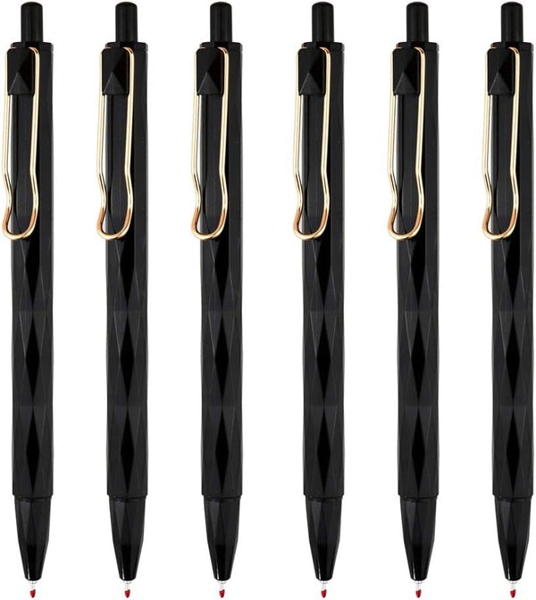 DUNBONG Gel Pens, 0.5mm Retractable Fine Point, Black Ink, Box of 6 Needle Tip Pens with Diamond Design