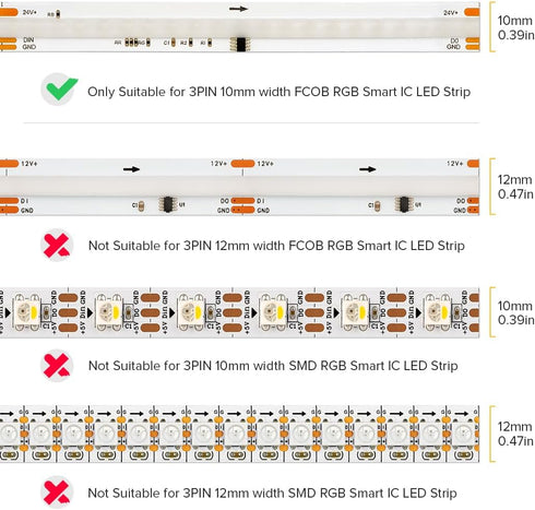 3pin 10mm 4pcs 5 3Pin WS2811 630LED/m WS2814 784LED/m BTF-LIGHTING FCOB COB Solderless Connector Kit Strip to Strip