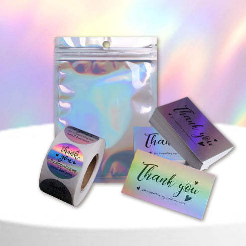 Gvhntk 620pcs Set 100 500 20 Thank You Business Cards & Stickers - Gold Foil, Cards, Stickers, Resealable Bags