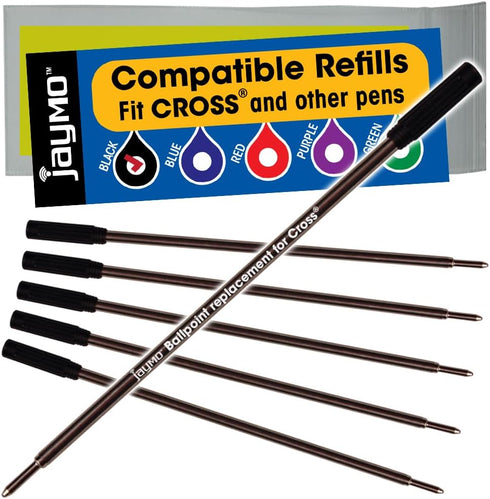 Jaymo Replacement for Cross 8513 Ballpoint Pen Refill - 6 Black, Measures 4.563 in / 116 mm Long
