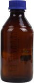 4 Pieces Amber Glass 1000 mL Graduated Round Lab Reagent Media/Storage Bottles with GL45 Blue Screw Cap