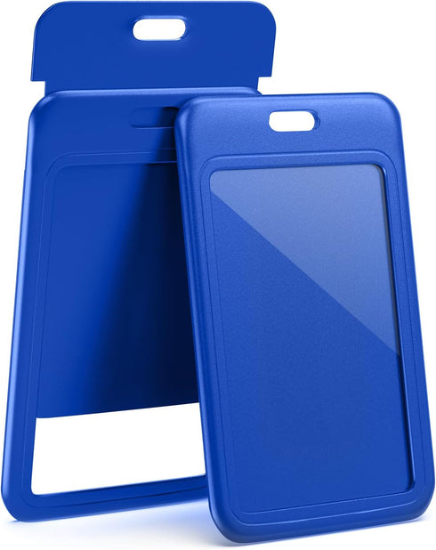 JINEASY 2 Pack Royal Blue Hard Plastic Vertical ID Badge Holder for Lanyard