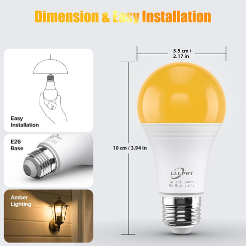3W Bulbs, 2 Pack Dimmable 1600K, E26 Bulb Amber Night Light LED Warm White Sleep Aid, Blue Light Blocking, Energy