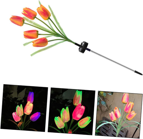 Tulip Lawn lamp Outside Solar Lights Outdoor Lawn Light Garden Stake Light Outdoor Light Ornament Solar Powered Lights Outdoor Lawn Solar Light Lighting Shine Stainless Steel by TOVINANNA