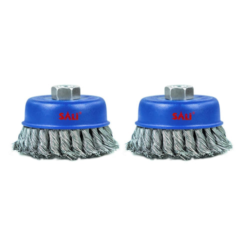 SALI 2 Pack Wire Cup Brush, 4 Inch Twisted Knotted Cup Brush for Grinders, Heavy Cleaning Rust, Stripping, Abrasive