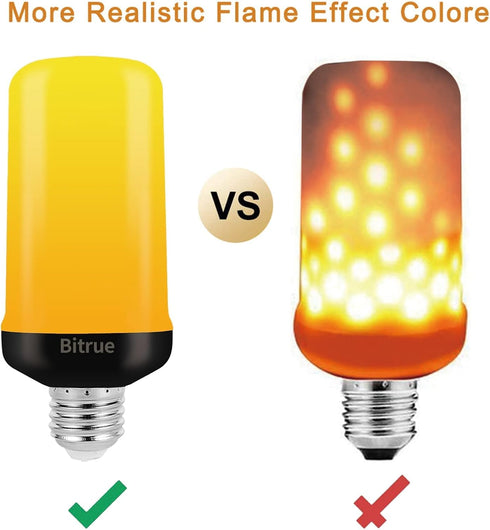 Bitrue LED Flame Effect Light Bulb, E26 Base, 4 Modes, Flickering Light Bulbs for Halloween Home Party, 4 Pack