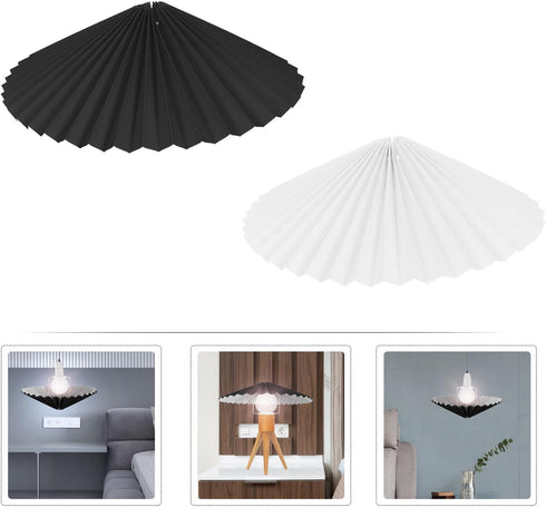 2pcs 31cm Uonlytech Pleated Fabric Lampshades Umbrella Lamp Shade with Metal Frame Bell Shaped Replacement for Table