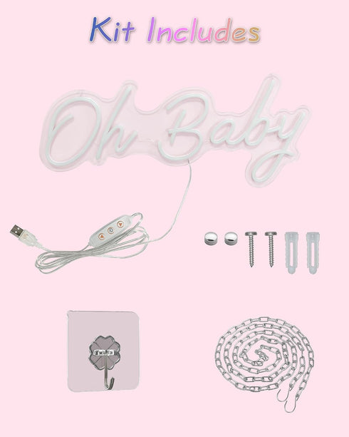 17.3 7.6inch, YALLOVE Oh Baby Neon Sign, X Cool White Neon Light, USB Powered Light-up, Adjustable Brightness, Neon