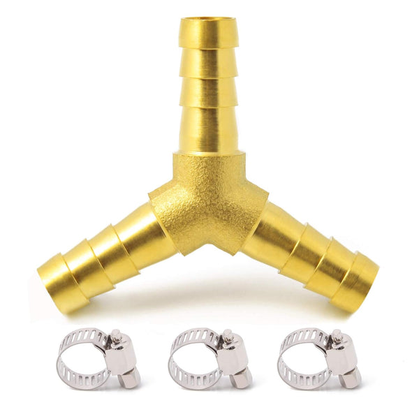Brass 1/4" Hose Barb, 3 Way Wye Y Shape Barbed Splitter Fitting for Water, Fuel, Air