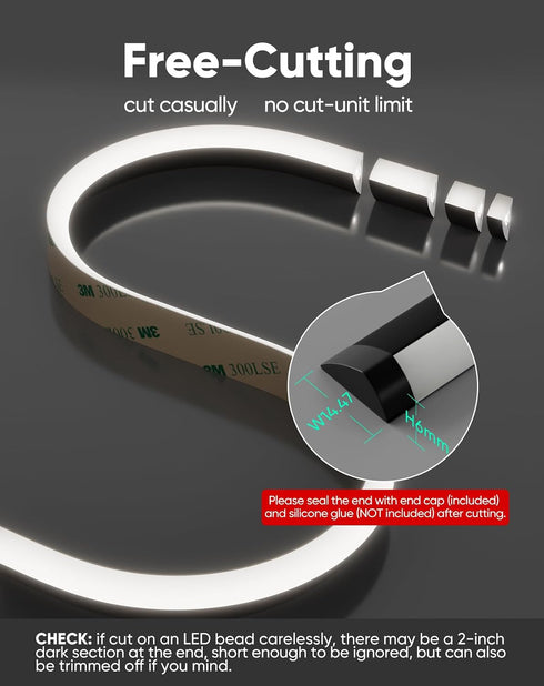 24V Cozy 228 6000K 12 Shine Decor Under Cabinet Lighting Strip, Free Cuttable LED Silicone Neon Rope Hardwired
