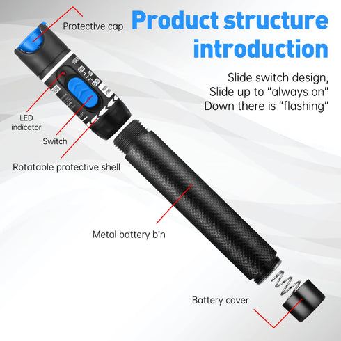 Fiber Visual Fault Locator - VFL Fiber Optic Cable Tester Kit with FC Male to LC Female Adapter