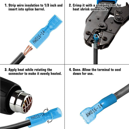 Sopoby 200PCS Heat Shrink Female Spade Connectors, Electrical Crimp Connectors for 16-14 AWG