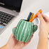Ceramic Cactus Pen Holder Stand, Cactus Pencil Holder Organizer for Makeup Brushes, Home Office Desk (Green)