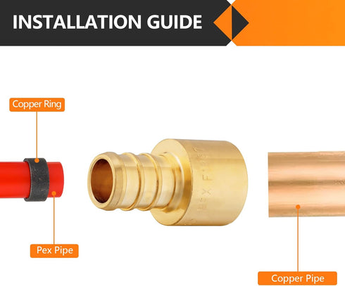20-Pack PEX Fittings, 1/2" PEX x 1/2" Female Sweat Adapter, Brass Crimp Fitting for PEX Pipes