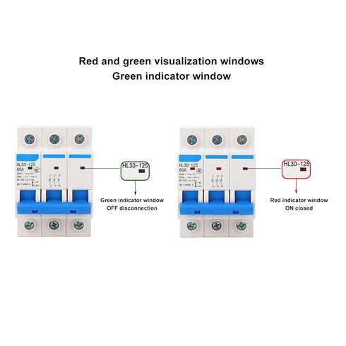 3 Pole 80A Miniature Circuit Breaker, Disconnecting Switch, DIN Rail Mount for Electrical Safety