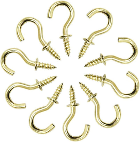 Biaungdo 100 Pcs 1/2" Ceiling Cups Hooks, Gold Screw Hooks with Self-Tapping Screws