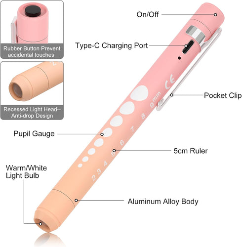 Rechargeable Pen Light for Nurses and Doctors LED Medical Penlight with USB Charging, Dual Light Modes, Durable Clip