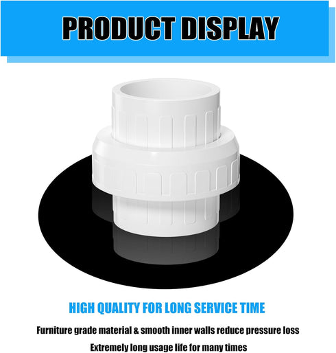 4PCS PVC Union Coupling 1-1/2", Furniture Grade PVC Pipe Fittings with EPDM O-Ring, White