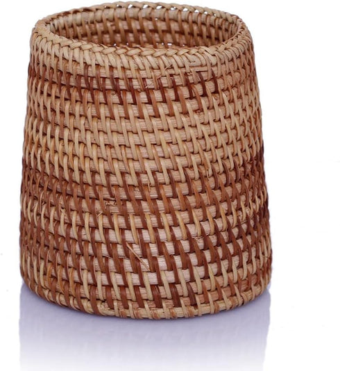 Handmade Rattan Pencil Holder, Cone Makeup Brush Holder, 7 Inch Table Décor Organizer for Stationery and Flowers