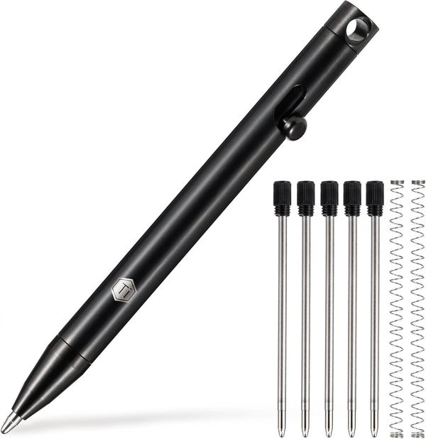 KeyUnity KP00 Titanium Alloy Bolt Action Pen with Bonus Refills, Retractable Pocket Ball-point Pen for Everyday Use