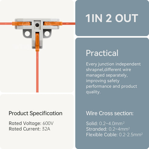 GKEEMARS 20Pcs Quick Wire Splitter Connector, 3 Way T-Shape Connectors for Circuit Inline 24-12 AWG (Orange)